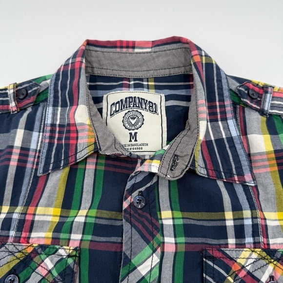 Company 81 Men's Bright Colored Short Sleeve Plaid Shirt Navy Pink Green Medium - Picture 4 of 14
